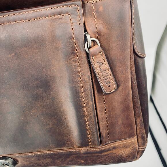 Vintage Adrian Klis Handcrafted Buffalo Leather Messenger Shoulder Bag Brown - Picture 10 of 16